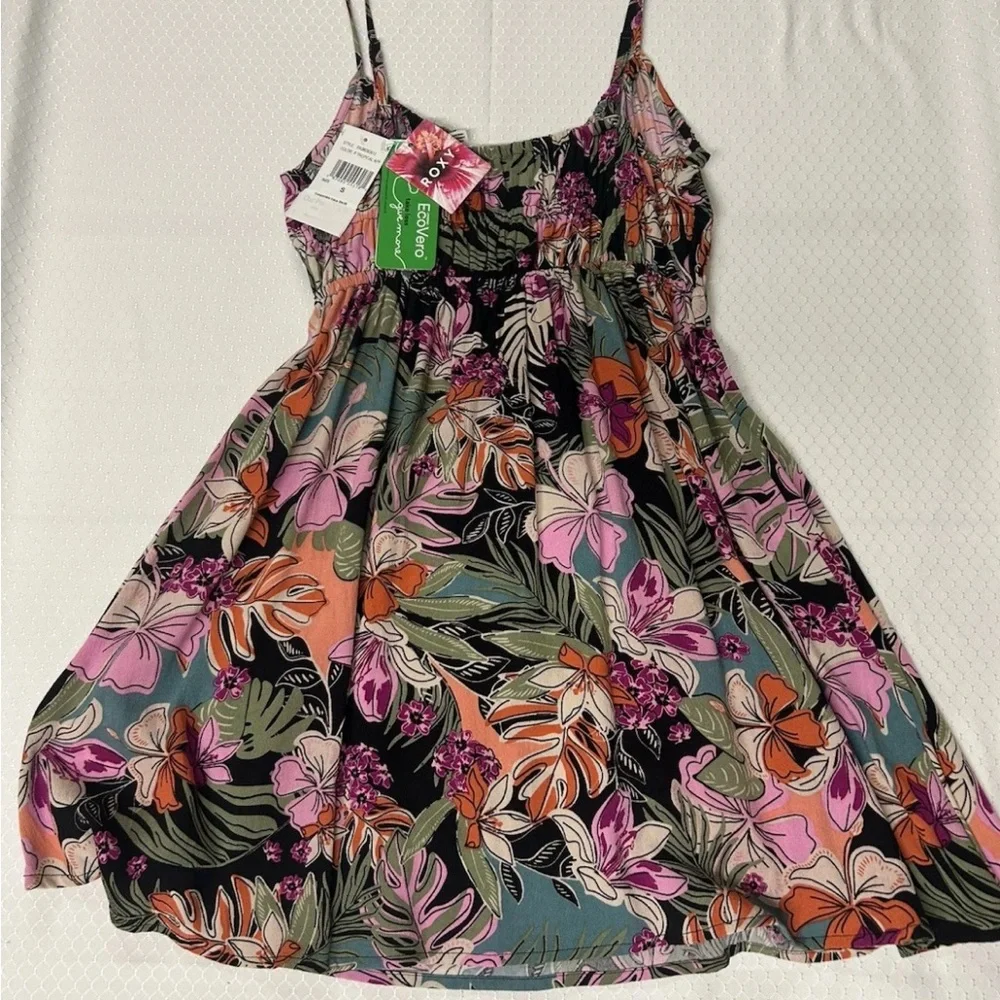 Roxy Tropical EcoVero Beachy Floral Midi Linen Spaghetti Strap Dress Size S. NWT - Picture 2 of 10